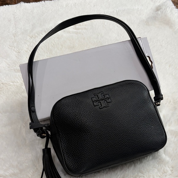 Tory Burch Black Pebbled Leather Crossbody with Tassel - Picture 3 of 17